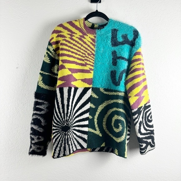Stella McCartney x Ed Curtis Fuzzy Mixed Print Color Block Crew Neck Sweater XS - Picture 2 of 7